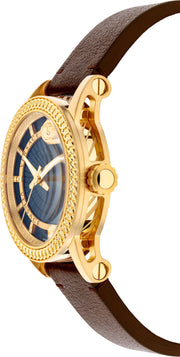 Versace Code Quartz Blue Dial Brown Leather Strap Watch For Men - VEPO00220