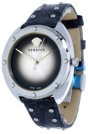 Versace Shadov Quartz Silver Dial Black Snake Leather Strap Watch for Women - VEBM00118