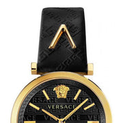 Versace V-Twist Black Dial Black Leather Strap Watch for Women - VELS00619
