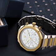 Maserati Stile Chronograph White Dial Two Tone Steel Strap Watch For Men - R8873642009