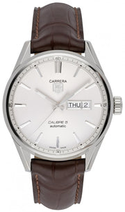 Tag Heuer Carrera Calibre 5 Automatic White Dial Brown Leather Strap Watch for Men - WAR201B.FC6291
