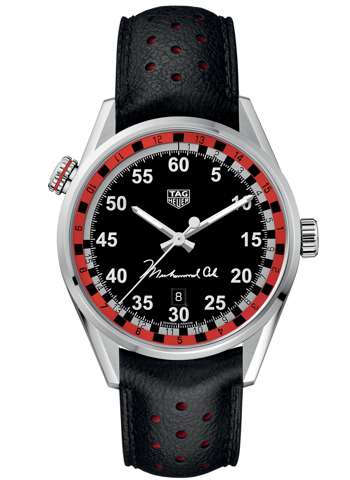 Tag Heuer Carrera Muhammad Ali Calibre 5 Black Dial Black Leather Strap Watch for Men - WAR2A11.FC6337