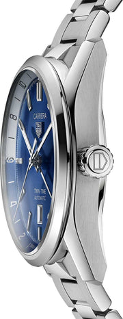 Tag Heuer Carrera Twin Time Blue Dial Silver Steel Strap Watch for Men - WBN201A.BA0640