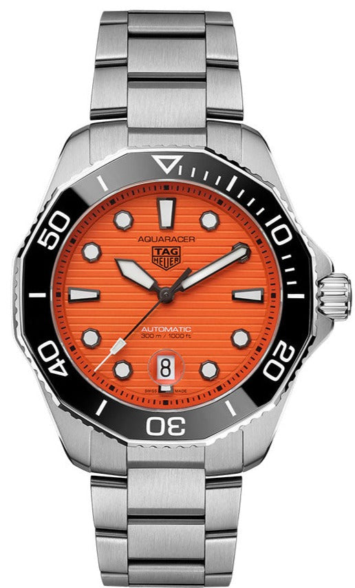 Tag Heuer Aquaracer Professional 300 Diver Automatic Orange Dial Silver Steel Strap Watch for Men - WBP201F.BA0632