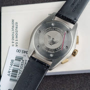 Emporio Armani Claudio Chronograph Silver Dial Black Leather Strap Watch For Men - AR11498
