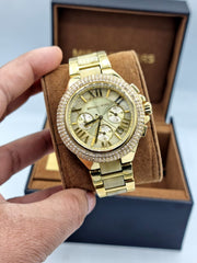 Michael Kors Camille Silver Diamonds Dial Gold Steel Strap Watch for Women - MK5756