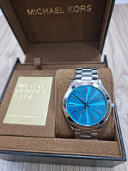 Michael Kors Runway Blue Dial Silver Steel Strap Watch for Women - MK3292