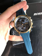 Hugo Boss Globetrotter Chronograph Blue Dial Blue Silicone Strap Watch for Men - 1513822