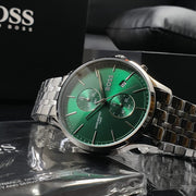 Hugo Boss Associate Chronograph Green Dial Silver Steel Strap Watch for Men - 1513975
