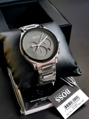 Hugo Boss Classic Chronograph Grey Dial Grey Steel Strap Watch for Men - 1513364