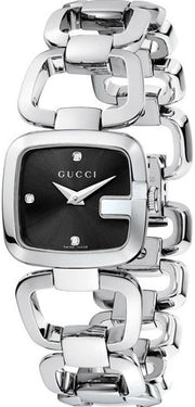 Gucci G Diamonds Black Dial Silver Steel Strap Watch For Women - YA125509