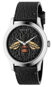 Gucci G Timeless Bee Black Dial Black Leather Strap Watch For Women - YA1264067