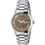 Gucci G Timeless Brown Dial Silver Steel Strap Watch For Men - YA126445