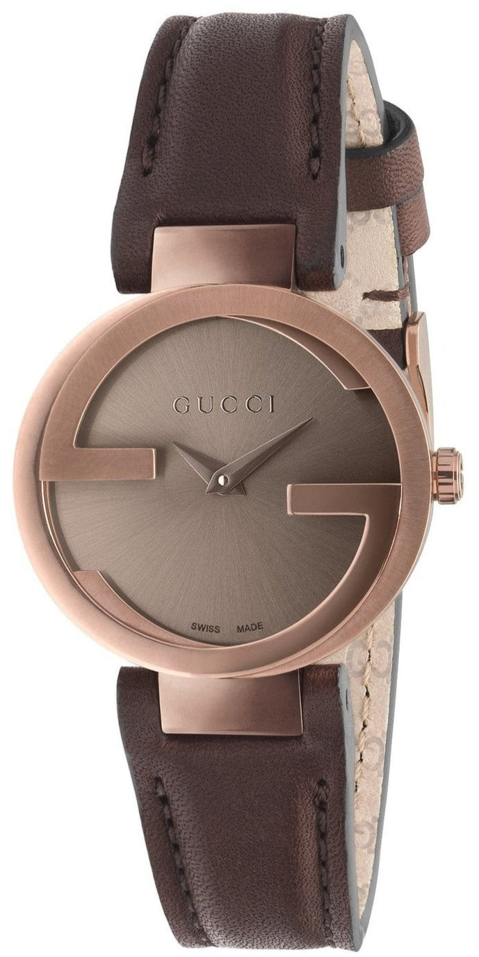 Gucci G Interlocking Brown Dial Brown Leather Strap Watch For Women - YA133504