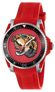 Gucci Dive Quartz Red Dial Red Rubber Strap Watch For Men - YA136315