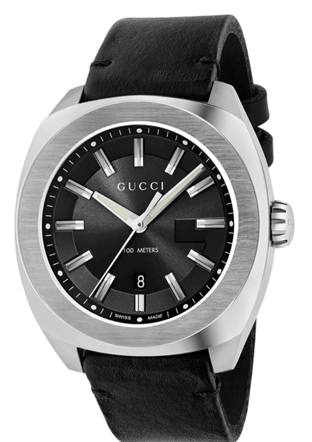 Gucci GG2570 Black Dial Black Leather Strap Watch For Men - YA142206