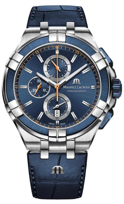 Maurice Lacroix Aikon Chronograph Blue Dial Blue Leather Strap Watch For Men - AI1018-SS001-432-4