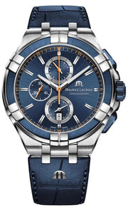 Maurice Lacroix Aikon Chronograph Blue Dial Blue Leather Strap Watch For Men - AI1018-SS001-432-4