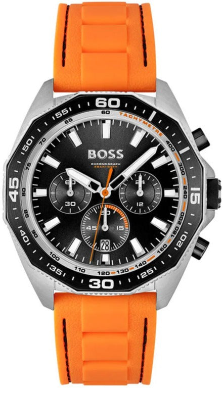 Hugo Boss Energy Chronograph Black Dial Orange Rubber Strap Watch For Men - 1513970
