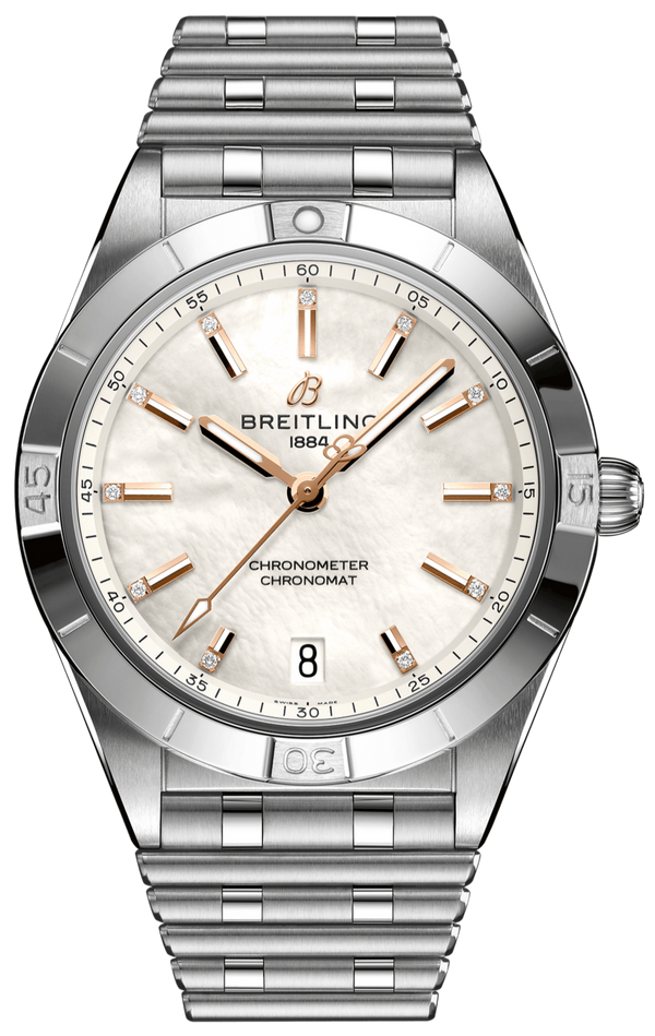 Breitling Chronomat 36 Mother of Pearl Dial Silver Steel Strap Watch for Women - A10380101A4A1