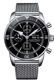 Breitling Superocean Heritage Chronograph 44 Black Dial Silver Mesh Bracelet Watch for Men - A13313121B1A1