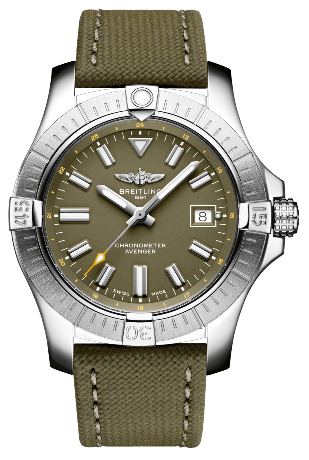 Breitling Avenger Automatic GMT 43 Green Dial Green Nylon Strap Watch for Men - A17318101L1X1