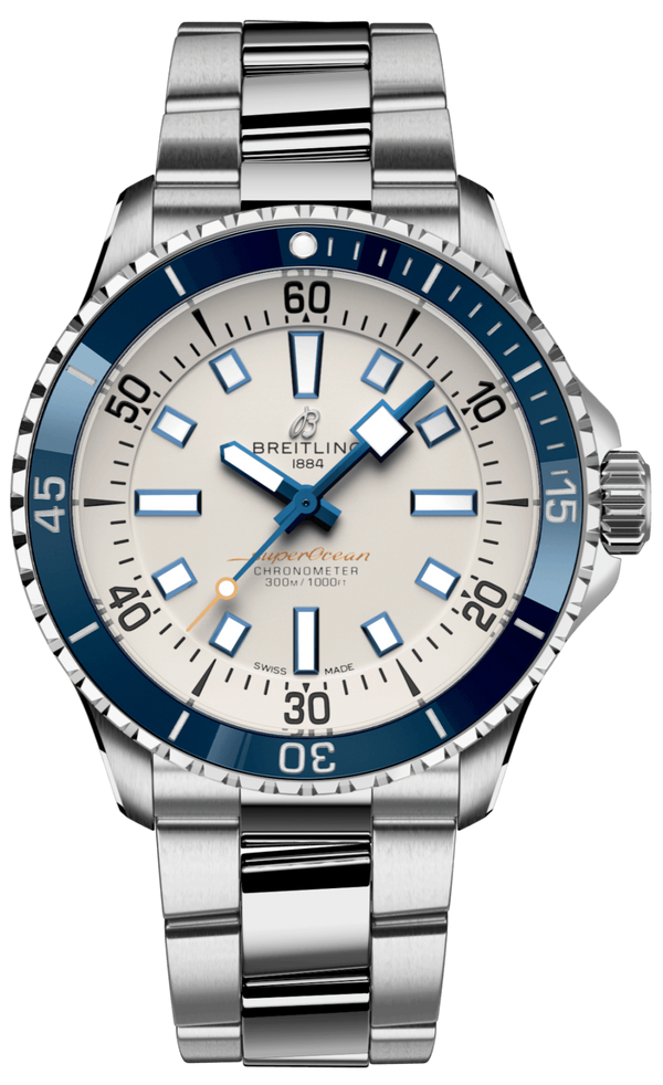 Breitling Superocean Automatic 42 White Dial Green Silver Steel Strap Watch for Men - A17375E71G1A1