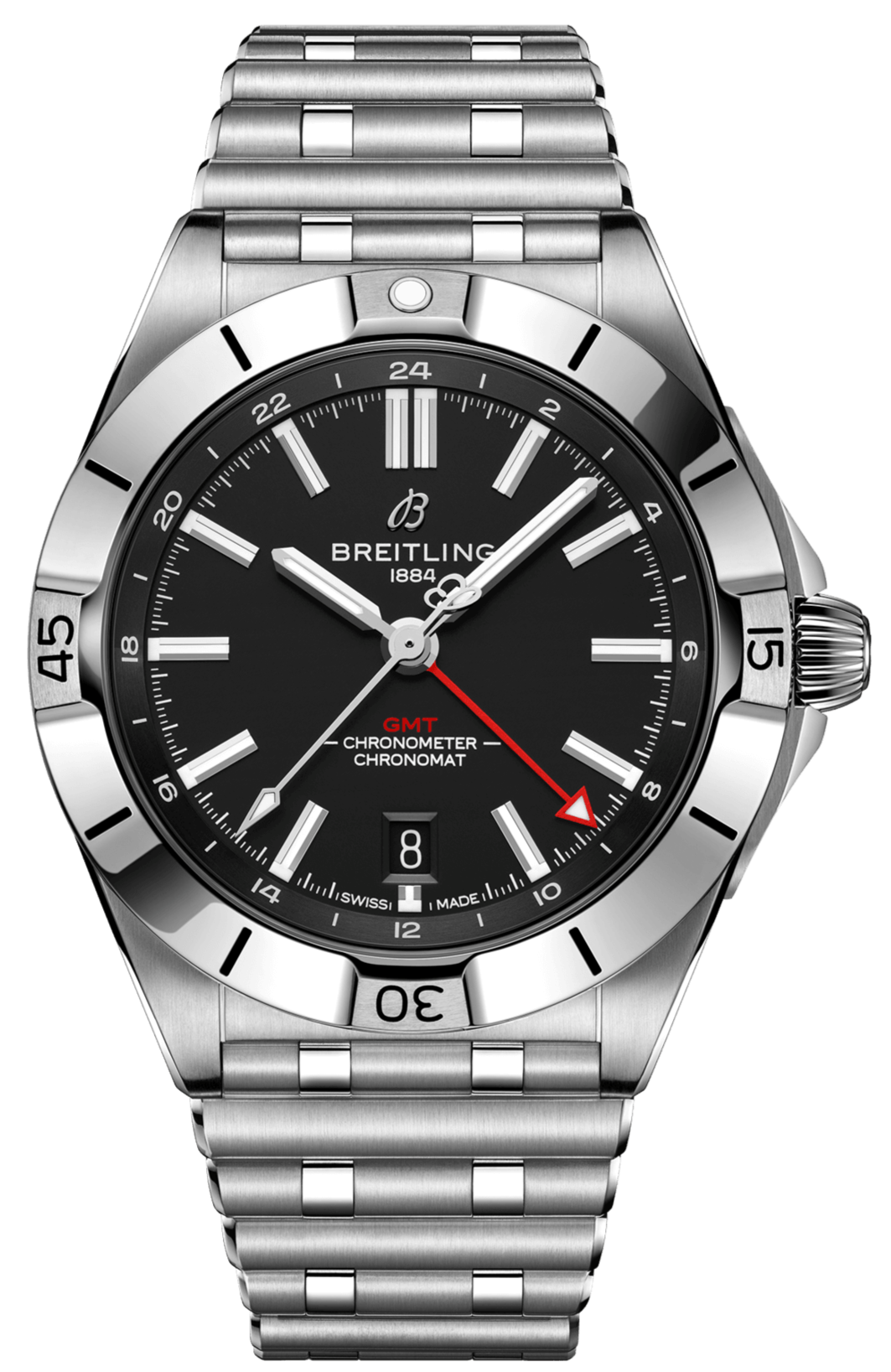 Breitling Chronomat GMT 40 Automatic Black Dial Silver Steel Strap Watch for Men - A32398101B1A1