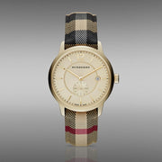 Burberry The Classic Round Gold Dial Brown Leather Strap Unisex Watch  - BU10001