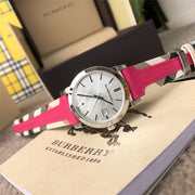 Burberry The City White Dial Haymarket Pink Leather Strap Watch for Women - BU9149