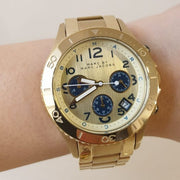 Marc Jacobs Rock Metal Chronograph Gold Dial Gold Steel Strap Watch for Men - MBM3158