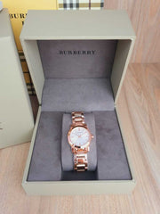 Burberry The City White Dial Rose Gold Steel Strap Watch for Women - BU9204