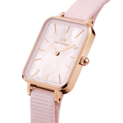 Daniel Wellington Quadro Pressed Mother of Pearl Pink Dial Pink Nylon Strap Watch For Women - DW00100509