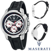 Maserati SFIDA Chronograph Black Silver Dial Black Rubber Strap Watch For Men - R8851123001
