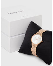 Calvin Klein Snake Silver Dial Rose Gold Steel Strap Watch For Women - K6E23646