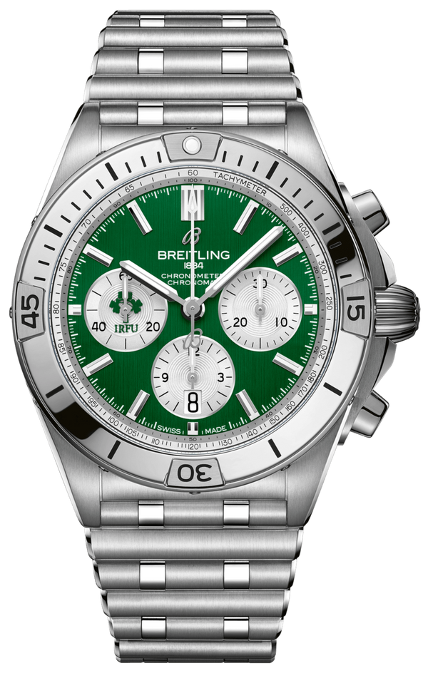 Breitling Chronomat B01 42 Six Nations Ireland Green Dial Silver Steel Strap Watch for Men - AB0134A91L1A1