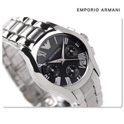 Emporio Armani Velente Chronograph Black Dial Silver Steel Strap Watch For Women - AR0674