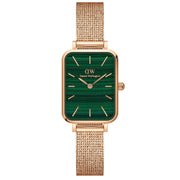 Daniel Wellington Quadro Melrose Green Dial Rose Gold Mesh Strap Watch For Women - DW00100437