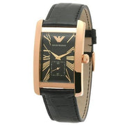 Emporio Armani Classic Black Dial Black Leather Strap Watch For Men - AR0168