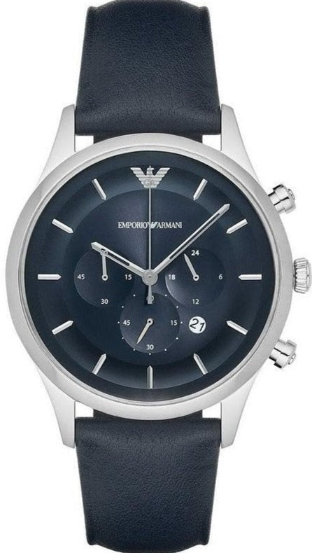 Emporio Armani Lambda Chronograph Blue Dial Blue Leather Strap Watch For Men - AR11018