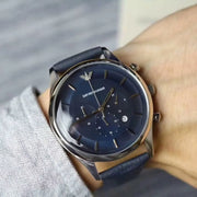 Emporio Armani Lambda Chronograph Blue Dial Blue Leather Strap Watch For Men - AR11018