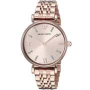 Emporio Armani T-Bar Gianni Rose Gold Dial Rose Gold Steel Strap Watch For Women - AR11059