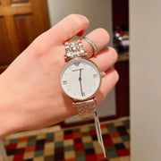 Emporio Armani Gianni T-Bar Quartz White Dial Rose Gold Steel Strap Watch For Women - AR11267