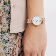Emporio Armani Gianni T-Bar Quartz White Dial Rose Gold Steel Strap Watch For Women - AR11267