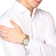 Emporio Armani Aviator Chronograph Quartz Beige Dial Gold Mesh Bracelet Watch For Men - AR11315