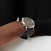 Emporio Armani Giovanni Chronograph Black Dial Black Leather Strap Watch For Men - AR11431