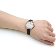 Emporio Armani Cleo Three-Hand Mother of Pearl Dial Black Leather Strap Watch For Women - AR11485