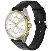 Emporio Armani Claudio Chronograph Silver Dial Black Leather Strap Watch For Men - AR11498