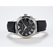 Emporio Armani Valente Chronograph Black Dial Black Leather Strap Watch For Men - AR1633