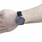 Emporio Armani Luigi Chronograph Blue Dial Black Leather Strap Watch For Men - AR1736
